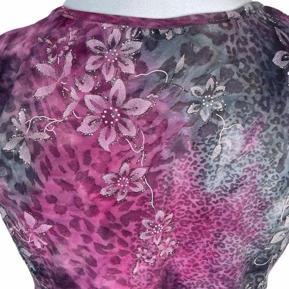 Dressbarn Floral and Animal Print Blouse, Purple, Gray, Petite Medium - Picture 5 of 9